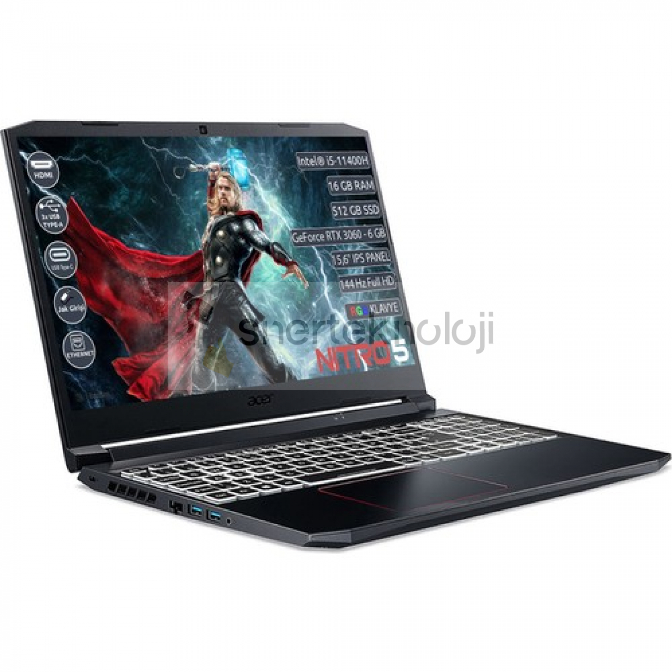 Acer Nitro 5 AN515-57 Intel Core i5 11400H 16GB 512GB SSD RTX 3060 FreeDOS 15.6" Taşınabilir Bilgisayar NH.QEWEY.002